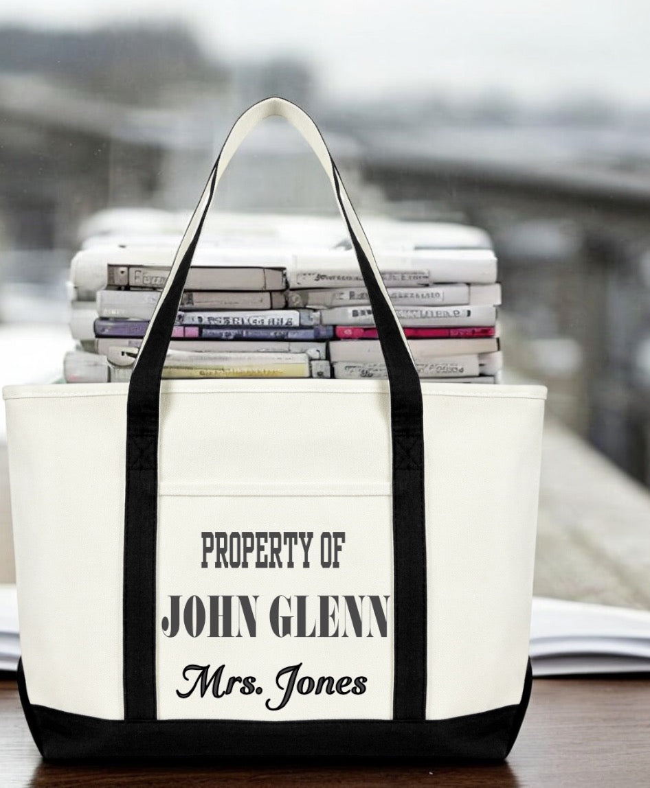 Personalized White Zipper Tote